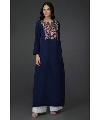 Eclipse Blue Resham Sequin & Beads Work Long Tunic Kurta 1