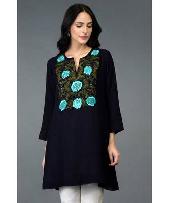 Pista Green Birds and Floral Embroidered Tunic Top 1
