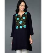Pista Green Birds and Floral Embroidered Tunic Top