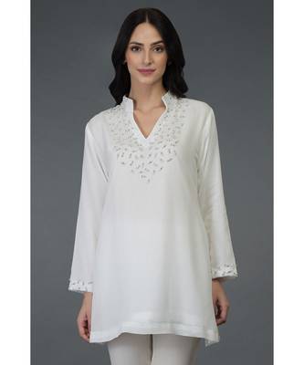 Burgundy Bugle Beads Embroidered Tunic Top 1