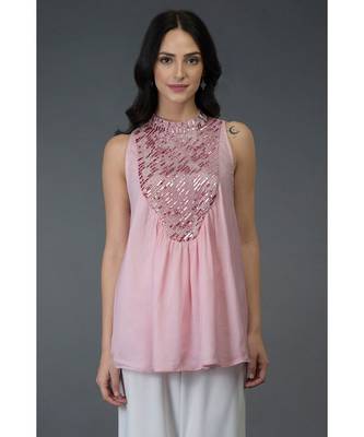 Off White Crystal and Pearl Beads Embroidered Tunic Top 1