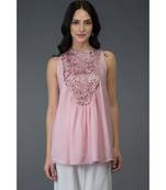Off White Crystal and Pearl Beads Embroidered Tunic Top