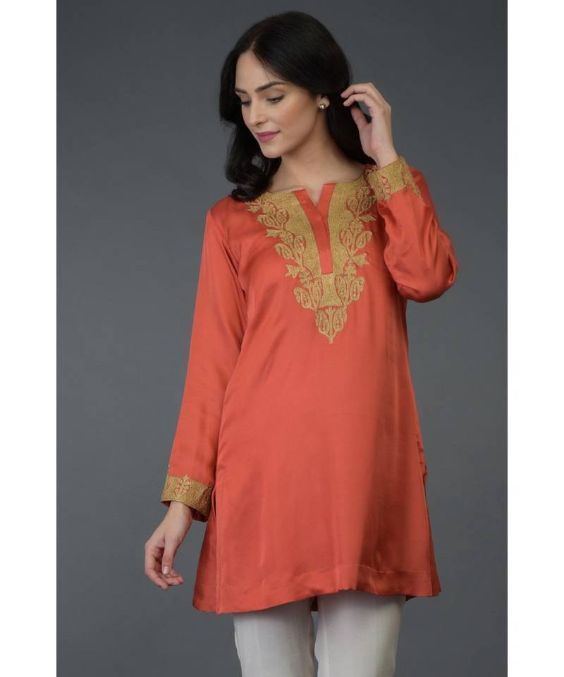 Serenity Blue Kashmiri Tilla Embroidered Tunic Top