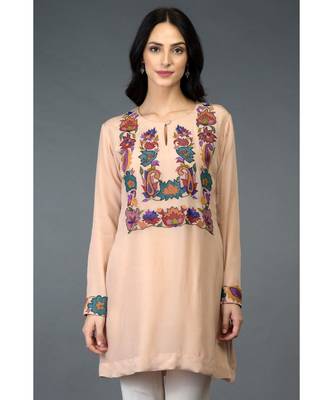 Carnation Pink Resham Crystal & Beads Embroidered Tunic Top 2