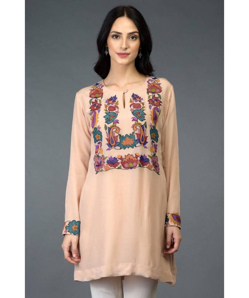 Carnation Pink Resham Crystal & Beads Embroidered Tunic Top