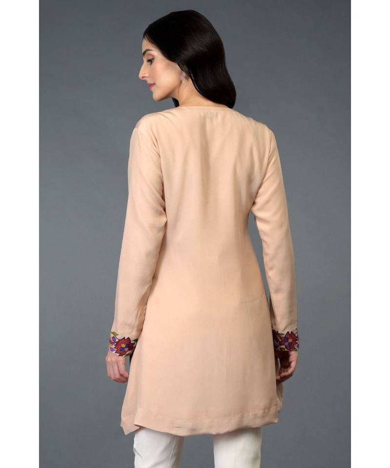 Carnation Pink Resham Crystal & Beads Embroidered Tunic Top