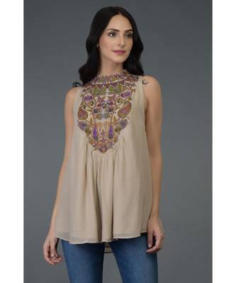 Peach Sequin and Beads Embroidered Tunic Top 1