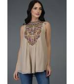 Peach Sequin and Beads Embroidered Tunic Top