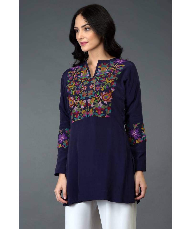 Beige Kani Art Embroidered Tunic Top
