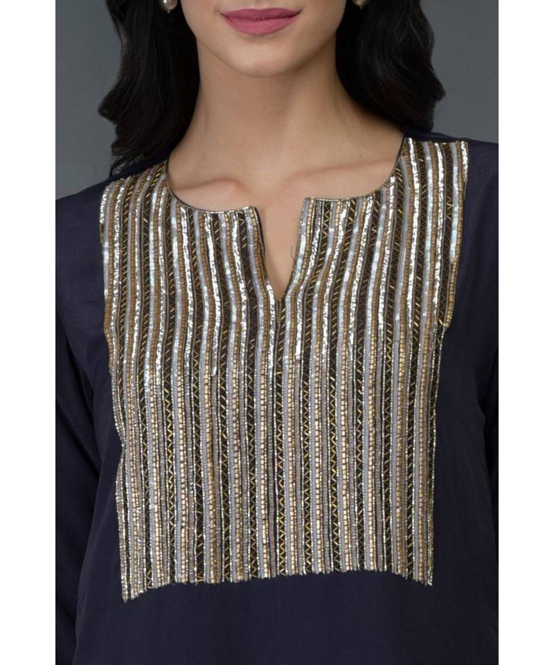 Deep Cream Kani Art Embroidered Tunic Top