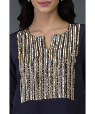 Eclipse Blue Sequin and Beads Embroidered Tunic Top 2