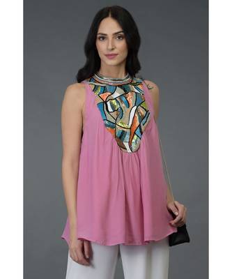 Carnation Pink Sequin and Beads Embroidered Tunic Top 1