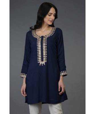 Navy Blue Gota Patti Crystal and Dabka Embroidered Tunic Top 1