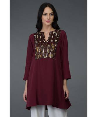 Burgundy Resham Sequin and Beads Embroidered Tunic Top 1