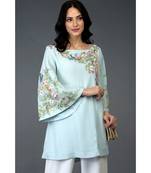 Serenity Blue Birds and Floral Embroidered Tunic Top
