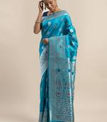 Shaily Women Blue Silk Blend Woven Zari Saree