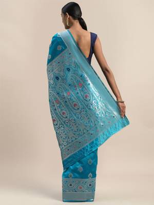 Shaily Women Blue Silk Blend Woven Zari Saree 2