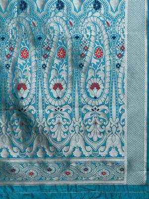 Shaily Women Blue Silk Blend Woven Zari Saree 3