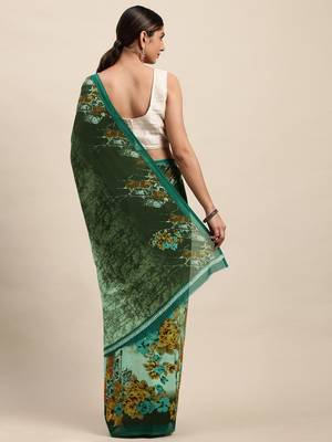 Shaily Women Green Georgette Printed Saree 2