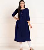 Navy Blue Cotton Plain Ethnic Kurtis