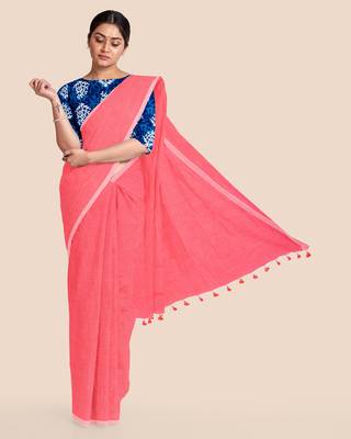 Mercerized Handloom Cotton Saree (Pastel rose pink) 1