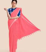 Mercerized Handloom Cotton Saree (Pastel rose pink)