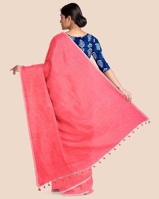 Mercerized Handloom Cotton Saree (Pastel rose pink) 2