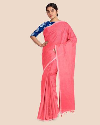 Mercerized Handloom Cotton Saree (Pastel rose pink) 3