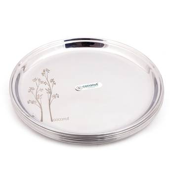 Coconut Stainless Steel  Laser design Dinner Plate/Thali/ Kumcha - Pack of 6 (Diameter  8 Inch) 1