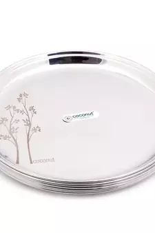 Coconut Stainless Steel  Laser design Dinner Plate/Thali/ Kumcha - Pack of 6 (Diameter  8 Inch)