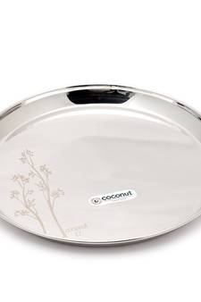 Coconut Stainless Steel Heavy Guage Laser Kanchan Bogi/Round Dinner Plates - 6 Pcs (Diameter  11 Inch)