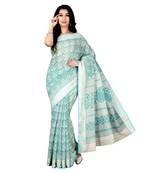 Blue printed cotton saree with blouse