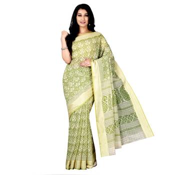 Green printed cotton saree with blouse 1