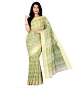 Green printed cotton saree with blouse