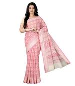 Pink printed cotton saree with blouse