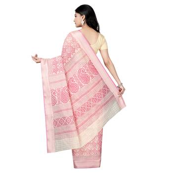 Pink printed cotton saree with blouse 2