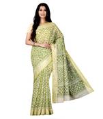 Green printed cotton saree with blouse
