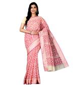 Pink printed cotton saree with blouse