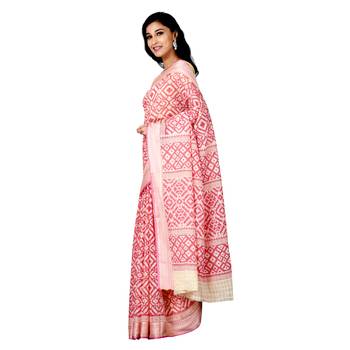 Pink printed cotton saree with blouse 3