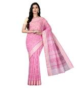 Pink printed cotton saree with blouse