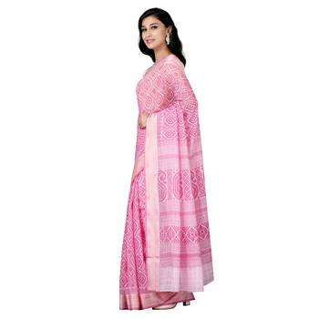 Pink printed cotton saree with blouse 3