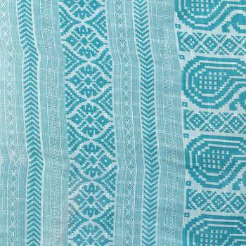 Blue printed cotton saree with blouse 5