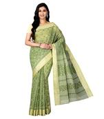 Green printed cotton saree with blouse