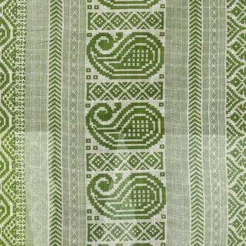 Green printed cotton saree with blouse 5