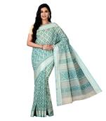 Blue printed cotton saree with blouse