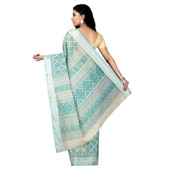 Blue printed cotton saree with blouse 2
