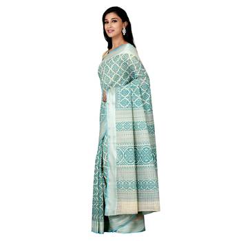 Blue printed cotton saree with blouse 3