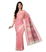 Pink printed cotton saree with blouse