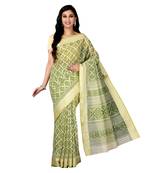 Green printed cotton saree with blouse