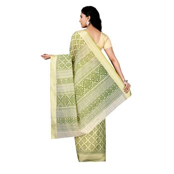 Green printed cotton saree with blouse 2